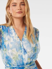 Forever New Blue Wendall Wrap Front Plisse Top - Image 2 of 5