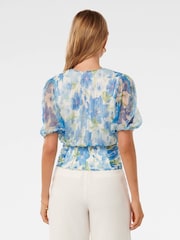 Forever New Blue Wendall Wrap Front Plisse Top - Image 4 of 5