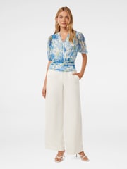 Forever New Blue Wendall Wrap Front Plisse Top - Image 5 of 5