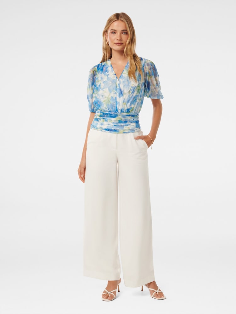 Forever New Blue Wendall Wrap Front Plisse Top - Image 5 of 5