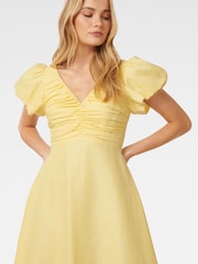 Forever New Yellow Pure Linen June Ruched Midi Dress - Image 3 of 5
