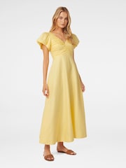 Forever New Yellow Pure Linen June Ruched Midi Dress - Image 4 of 5