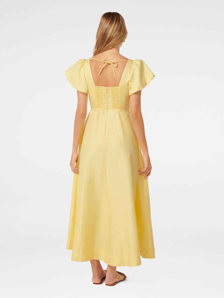 Forever New Yellow Pure Linen June Ruched Midi Dress - Image 5 of 5