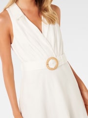 Forever New White Pure Linen Paulina Collar Detail Belted Midi Dress - Image 3 of 5