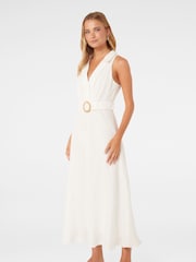 Forever New White Pure Linen Paulina Collar Detail Belted Midi Dress - Image 4 of 5