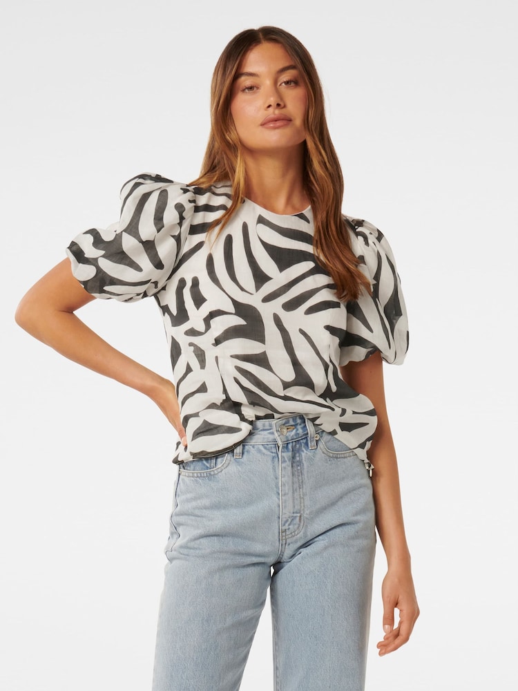 Forever New White Lula Puff Sleeves Top - Image 1 of 5