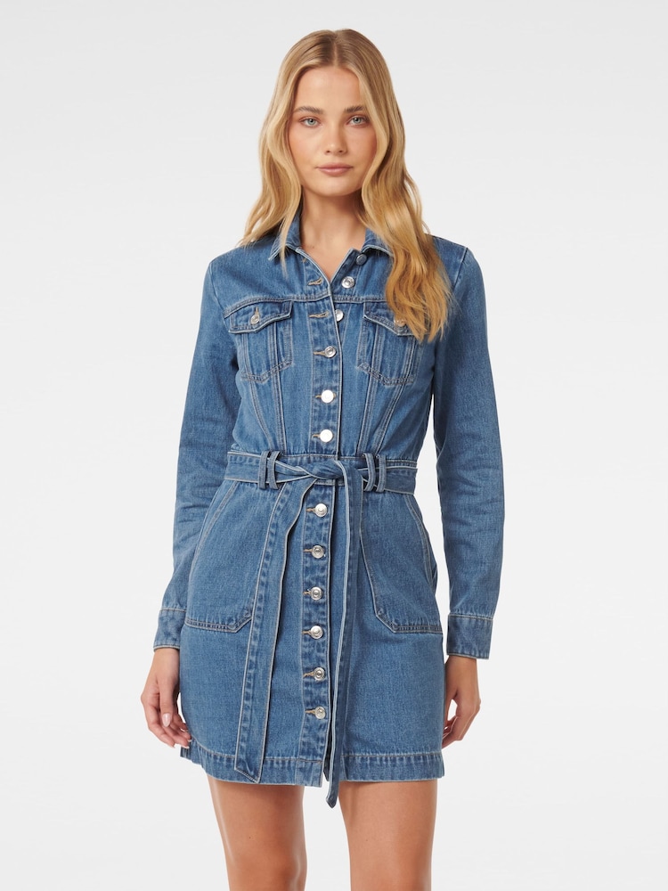 Forever New Blue 100% Cotton Raelyn Denim Dress - Image 2 of 5