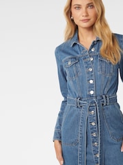 Forever New Blue 100% Cotton Raelyn Denim Dress - Image 3 of 5