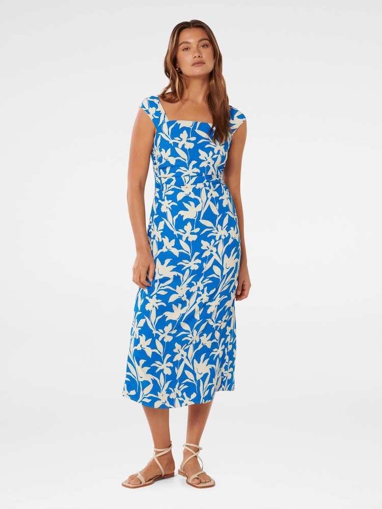 Forever New Blue Tasmin Ruched Midi Dress - Image 1 of 4
