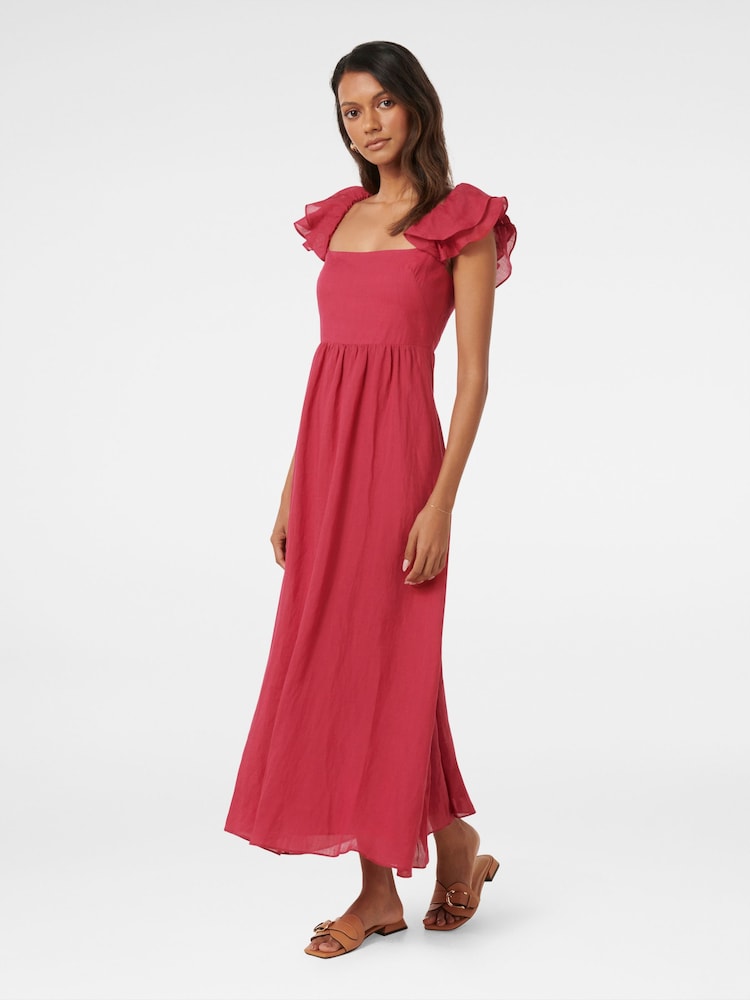 Forever New Red Darla Petite Flutter Sleeves Midi Dress - Image 3 of 4