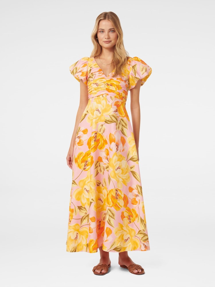 Forever New Pink Pure Linen June Ruched Midi Dress - Image 1 of 4