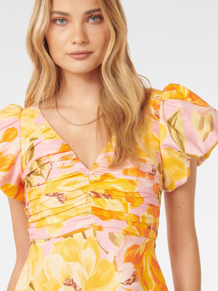Forever New Pink Pure Linen June Ruched Midi Dress - Image 2 of 4