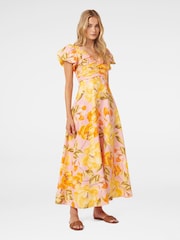Forever New Pink Pure Linen June Ruched Midi Dress - Image 3 of 4