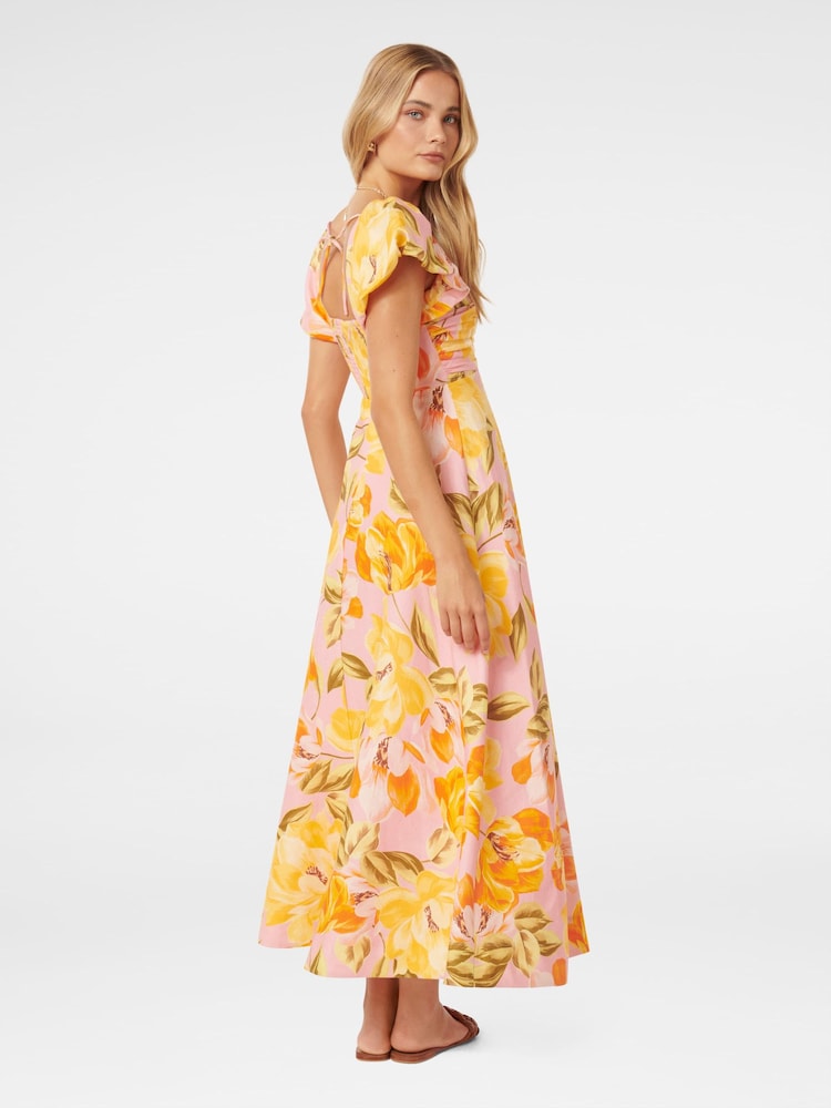 Forever New Pink Pure Linen June Ruched Midi Dress - Image 4 of 4