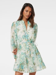 Forever New Green Oakley Petite Pintuck Skater Mini Dress with a Touch of Linen - Image 1 of 5