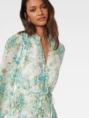Forever New Green Oakley Petite Pintuck Skater Mini Dress with a Touch of Linen - Image 2 of 5