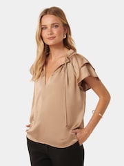 Forever New Brown Marni Micropleat Blouse - Image 3 of 5