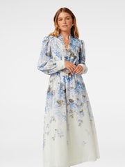 Forever New Blue Peyton Petite Trim Detail Midi Dress with a Touch of Linen - Image 1 of 4