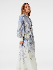 Forever New Blue Peyton Petite Trim Detail Midi Dress with a Touch of Linen - Image 3 of 4