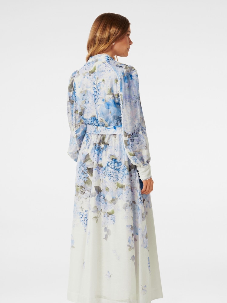 Forever New Blue Peyton Petite Trim Detail Midi Dress with a Touch of Linen - Image 4 of 4