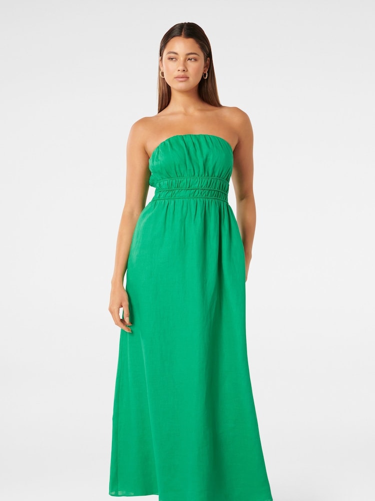 Forever New Green Pure Linen Romie Strapless Piping Midi Dress - Image 1 of 4