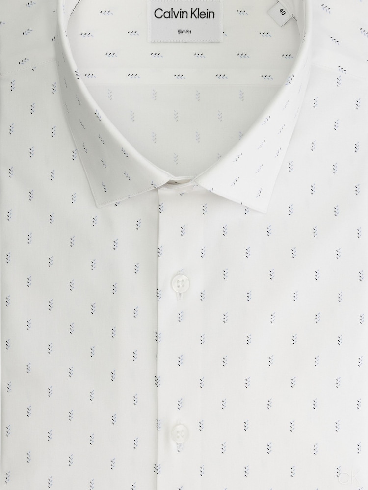 Calvin Klein White Poplin Leaf Print Slim Shirt - Image 2 of 4