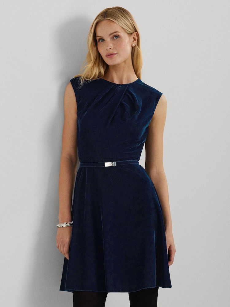 Lauren Ralph Lauren Minikleid aus Samt und 100 % Baumwolle mit Gürtel - Bild 2 von 8