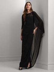 Lauren Ralph Lauren Silky Cape Georgette Black Gown - Image 1 of 7
