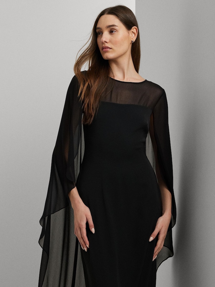 Lauren Ralph Lauren Silky Cape Georgette Black Gown - Image 2 of 7