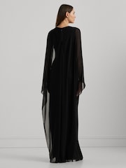 Lauren Ralph Lauren Silky Cape Georgette Black Gown - Image 3 of 7