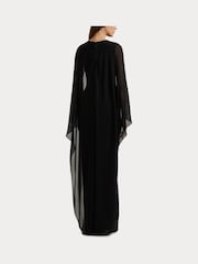 Lauren Ralph Lauren Silky Cape Georgette Black Gown - Image 5 of 7