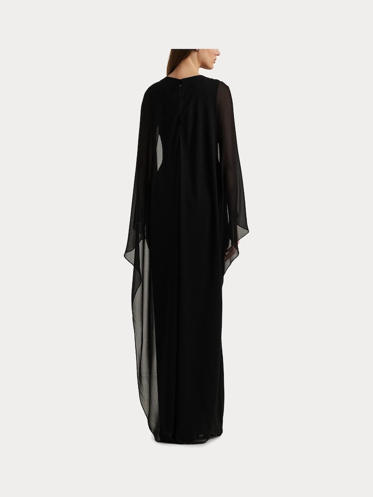 Lauren Ralph Lauren Silky Cape Georgette Black Gown - Image 5 of 7