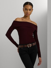 Rot - Lauren Ralph Lauren Cotton-Blend Off-the-Shoulder Top - Bild 1 von 8