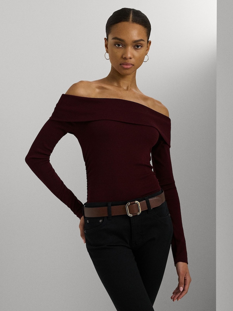 Rot - Lauren Ralph Lauren Cotton-Blend Off-the-Shoulder Top - Bild 1 von 8