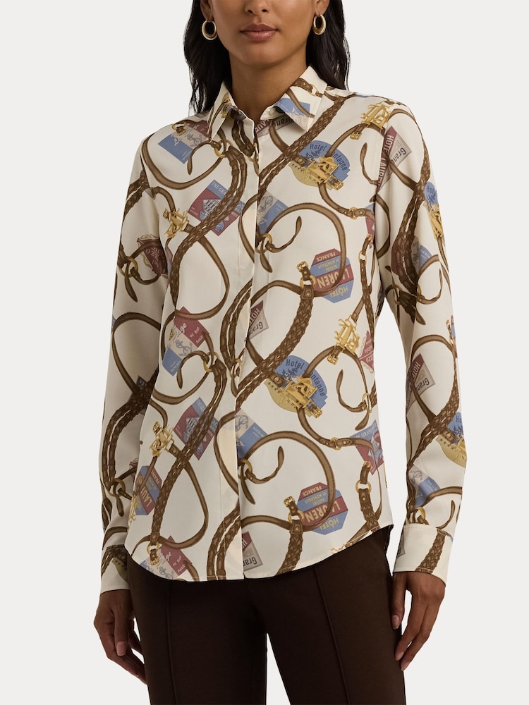Lauren Ralph Lauren Classic Fit Belting-Print Crepe Shirt - Image 1 of 1 Lauren Ralph Lauren Classic Fit Belting-Print Crepe Shirt - Image 1 of 1