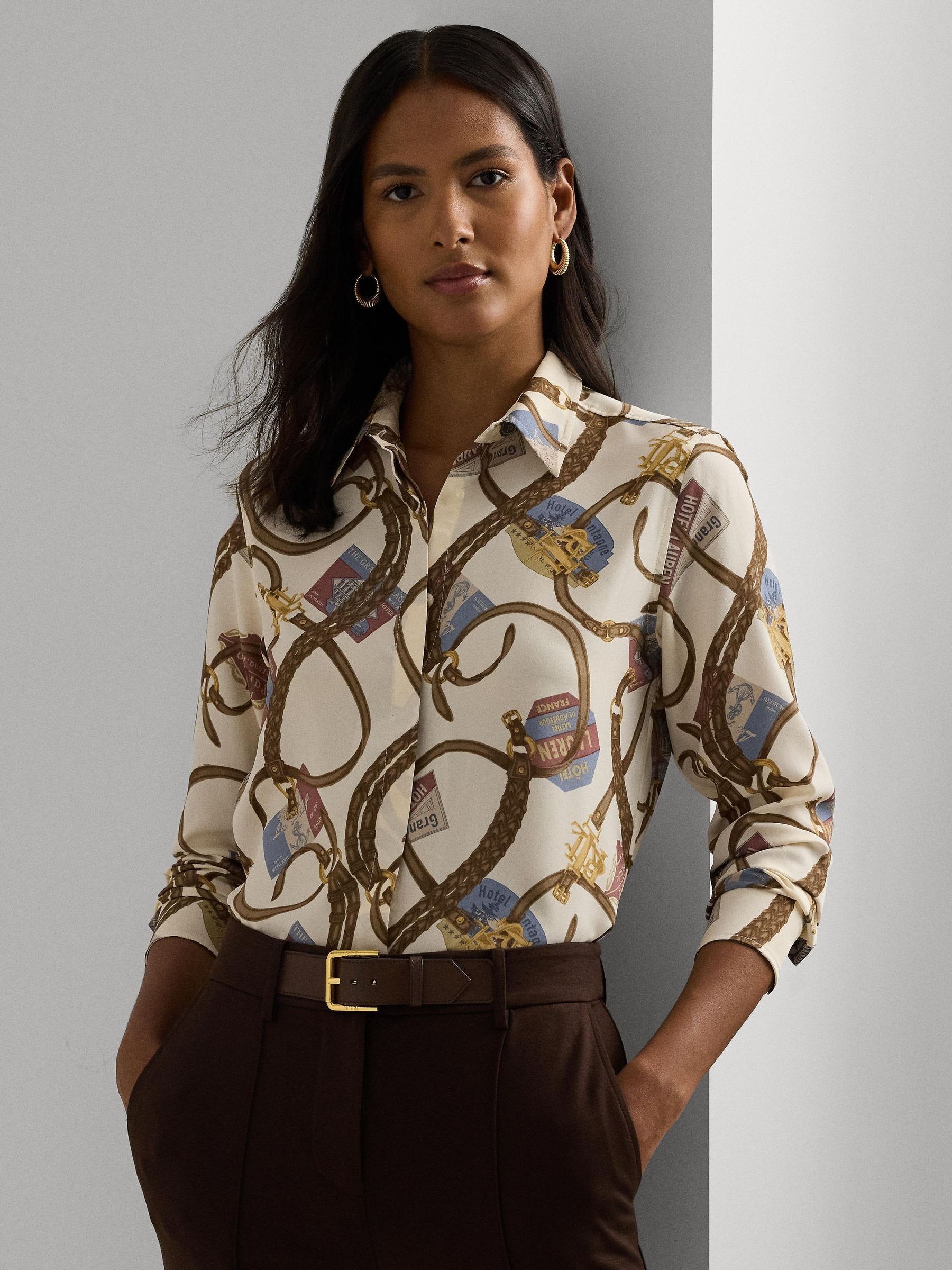 ラルフ・ローレン Lauren Ralph Lauren クラシック Fit Belting-Print Crepe Shirt レディース シャツ Lauren Ralph Lauren Women's Belting-Print Crepe Shirt - Macy's