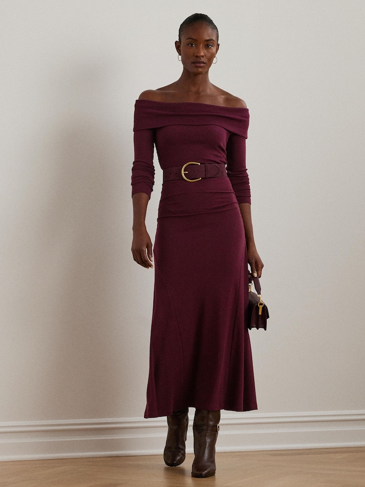 Lauren Ralph Lauren Rib-Knit Off-the-Shoulder Midi Dress - Image 1 of 8