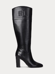 Czarny - Lauren Ralph Lauren Page II Leather Logo Heeled Tall Boots - Image 1 of 3