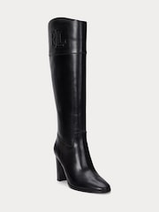 Czarny - Lauren Ralph Lauren Page II Leather Logo Heeled Tall Boots - Image 2 of 3