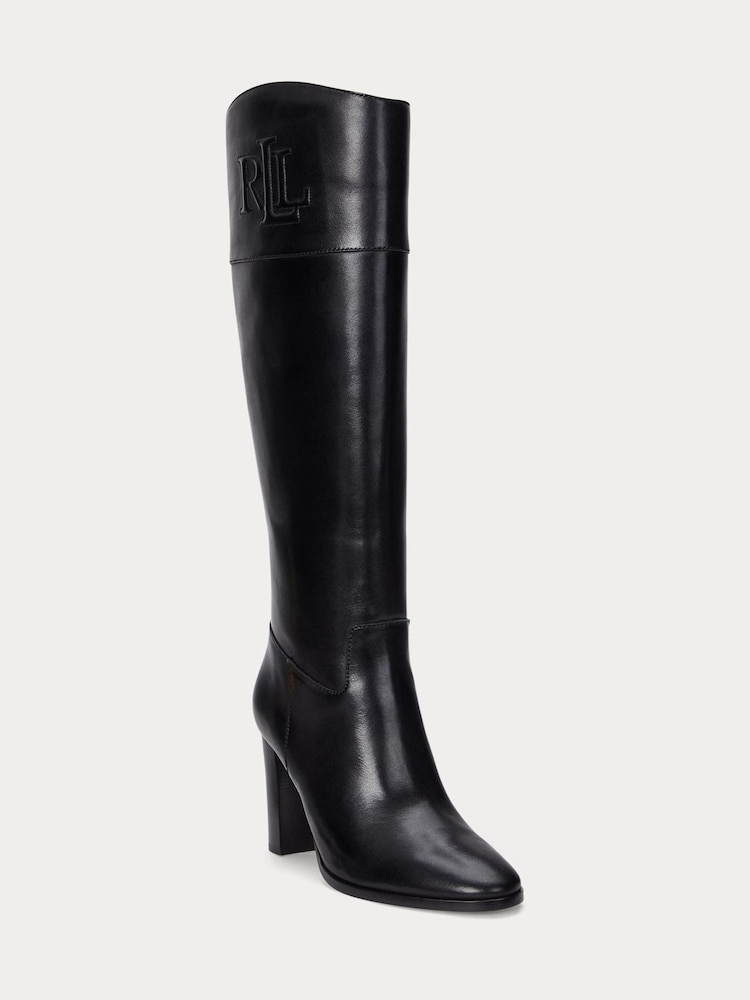Schwarz - Lauren Ralph Lauren Page II Leather Logo Heeled Tall Boots - Bild 2 von 3 Schwarz - Lauren Ralph Lauren Page II Leather Logo Heeled Tall Boots - Bild 2 von 3