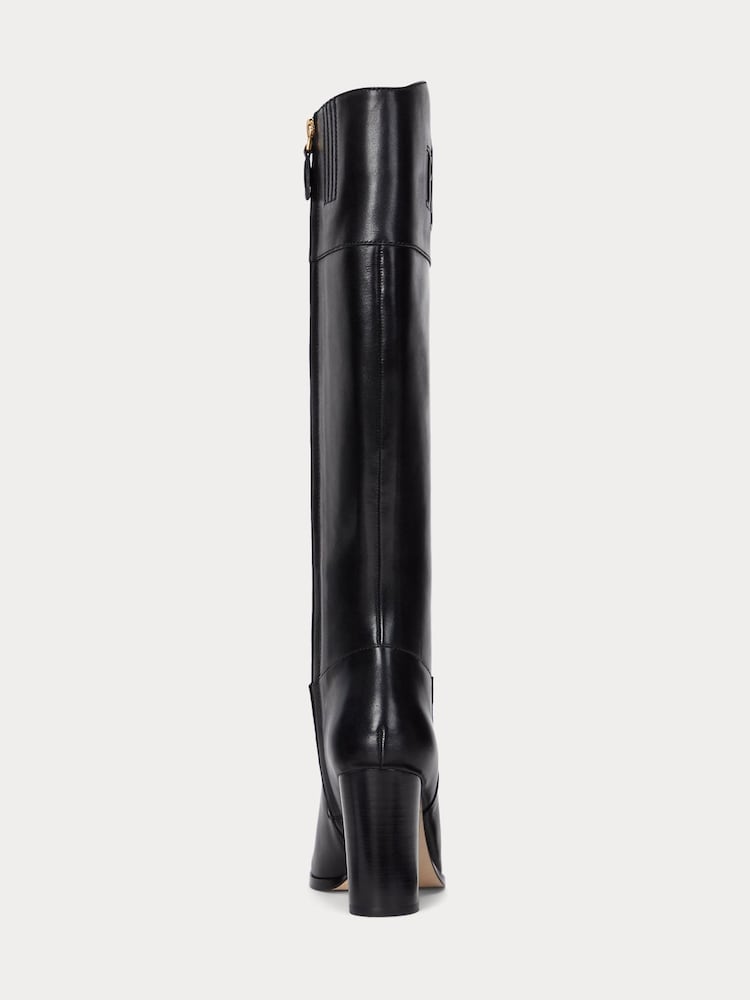 Czarny - Lauren Ralph Lauren Page II Leather Logo Heeled Tall Boots - Image 3 of 3