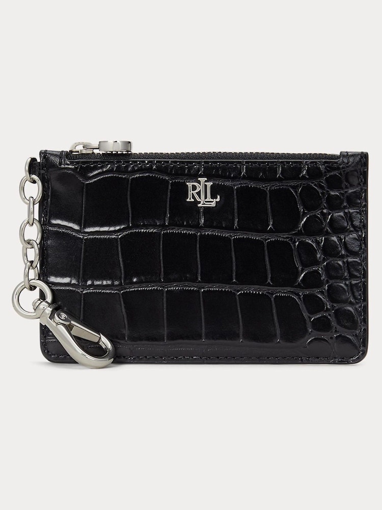 Lauren Ralph Lauren Glossy Croc Leather Zip Card Holder - Image 1 of 2