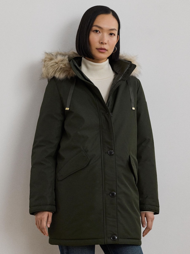Lauren Ralph Lauren Texture Puffer Faux Fur Hood Coat - Image 1 of 9