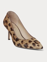 Lauren Ralph Lauren Leopard Print Lanette Textured Leather Heel Court Shoes - Image 1 of 4
