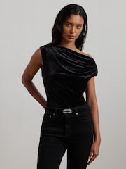 Black - Lauren Ralph Lauren Luxe Velvet Off-The-Shoulder Top - Image 1 of 8