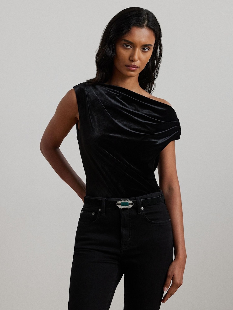 Black - Lauren Ralph Lauren Luxe Velvet Off-The-Shoulder Top - Image 1 of 8