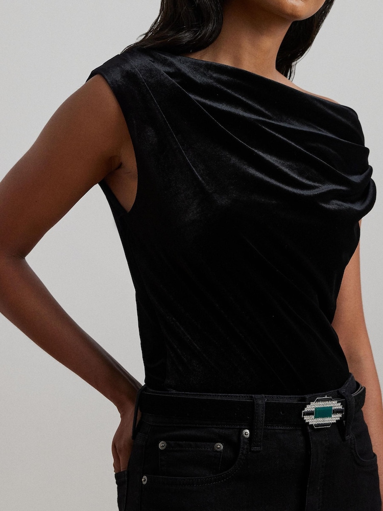 Black - Lauren Ralph Lauren Luxe Velvet Off-The-Shoulder Top - Image 3 of 8