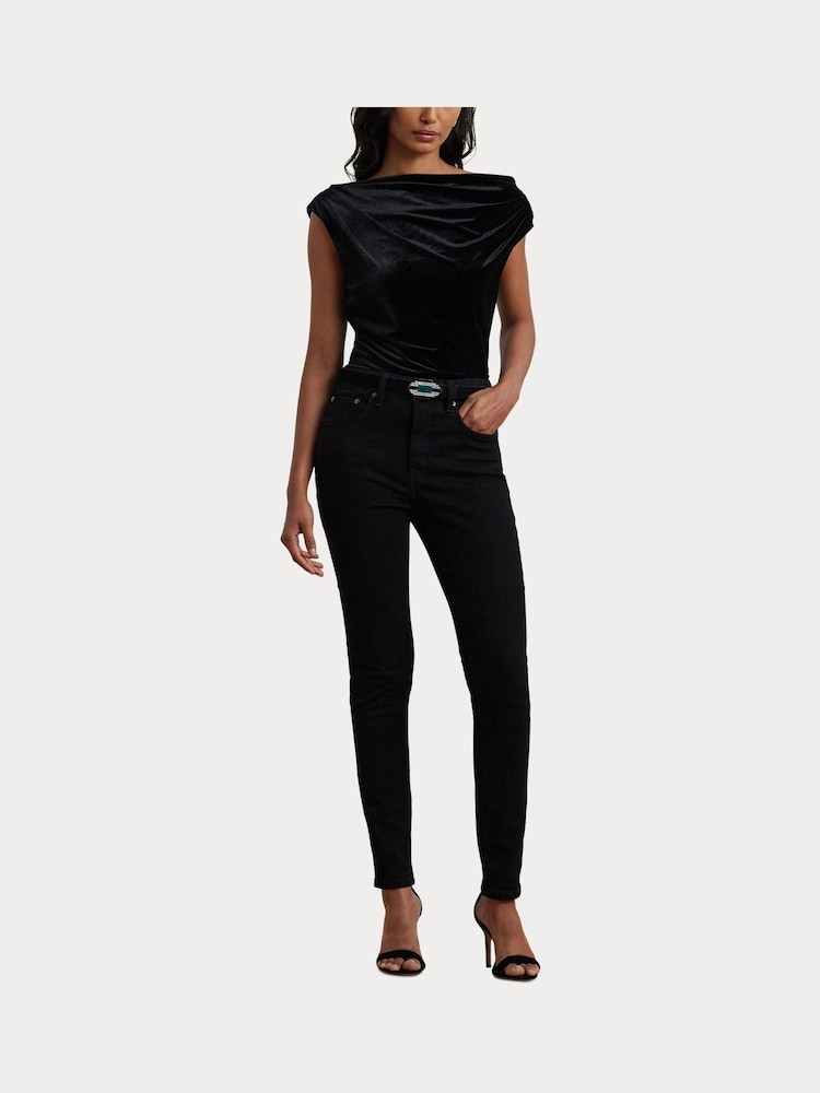 Black - Lauren Ralph Lauren Luxe Velvet Off-The-Shoulder Top - Image 5 of 8