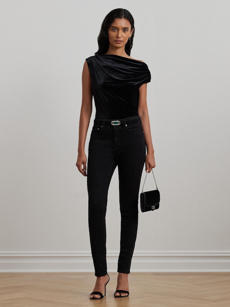 Black - Lauren Ralph Lauren Luxe Velvet Off-The-Shoulder Top - Image 6 of 8