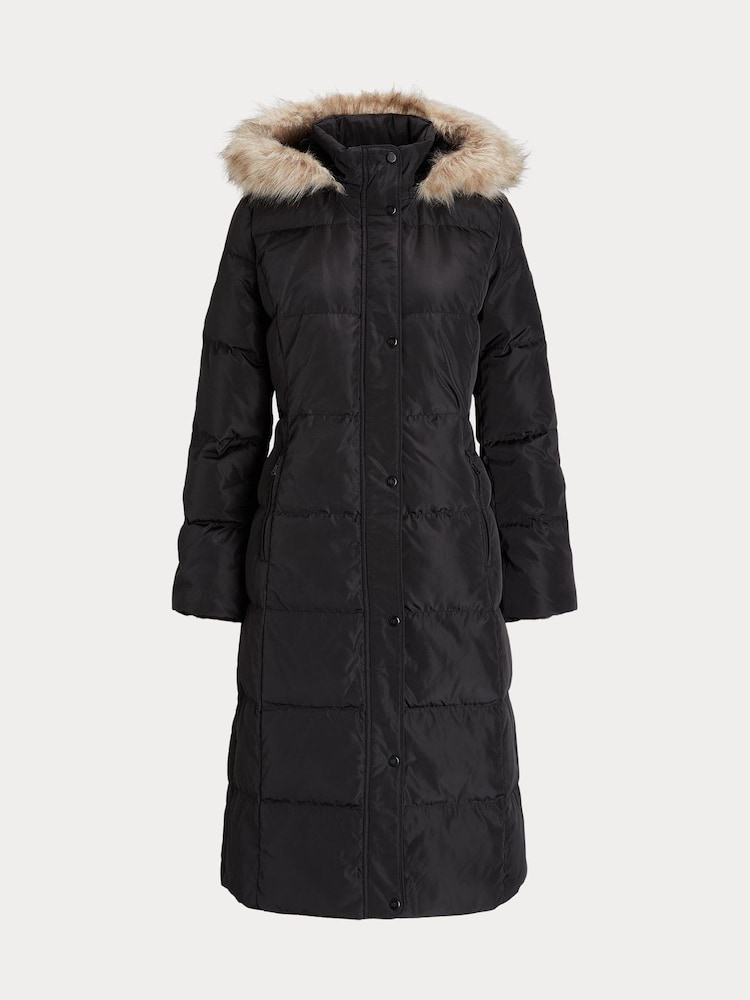 Lauren Ralph Lauren Black Puffer Longline Faux Fur Hood Coat - Image 1 of 1
